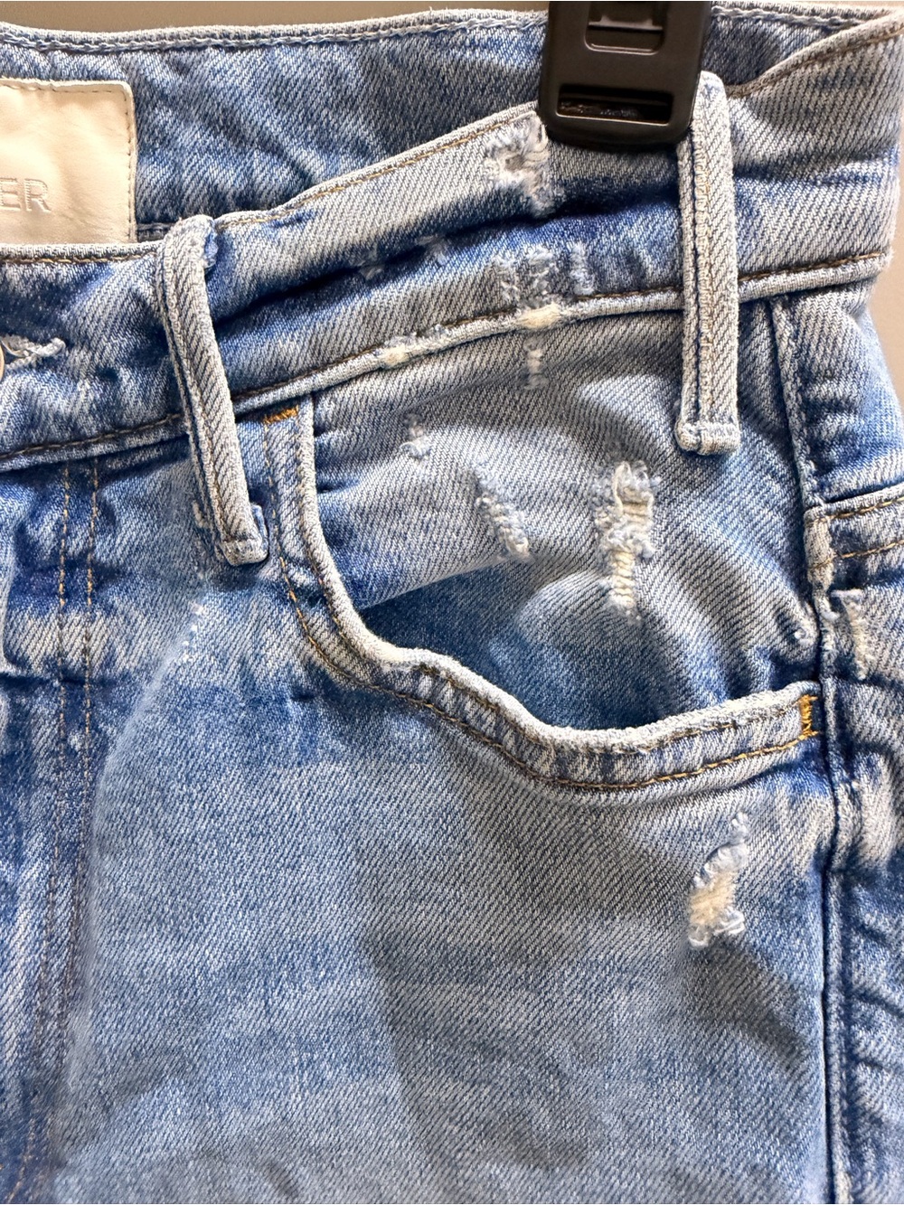 MOTHER Light Blue Distressed Wide-Leg Jeans - Picture 5 of 16